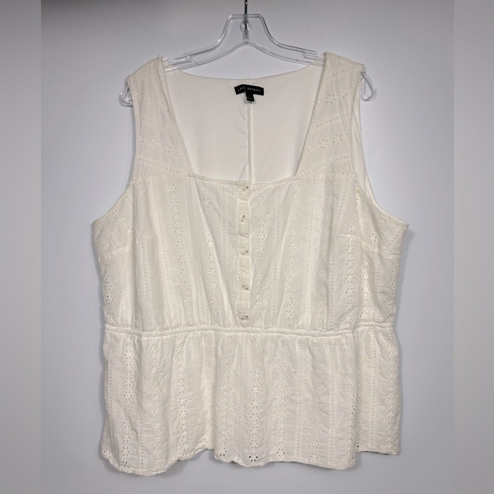 Lane Bryant Eyelet Top Size 22 White Square Neck Sleeveless Fit&Flare Feminine